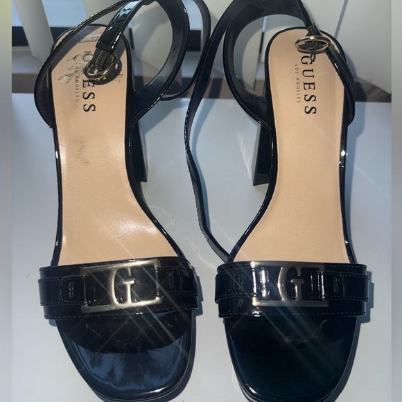 Guess Black Ankle Strap Heels with Open Toe - Picture 1 of 3